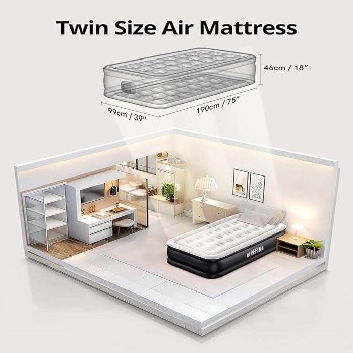 Air Mattress with Built-in Pump Raised for Guests Home, 18" Blow Up Mattress Self Inflatable Mattress in 2 Mins Portable Foldable Anywhere Air Bed with Carrying Bag Colchones Inflables - Image 7
