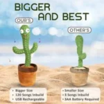 Dancing Cactus Plush Toy USB Charging,Sing 120pcs Songs,Recording,Repeats What You say and emit Colored Lights,Gifts (Talking Cactus) - Image 3