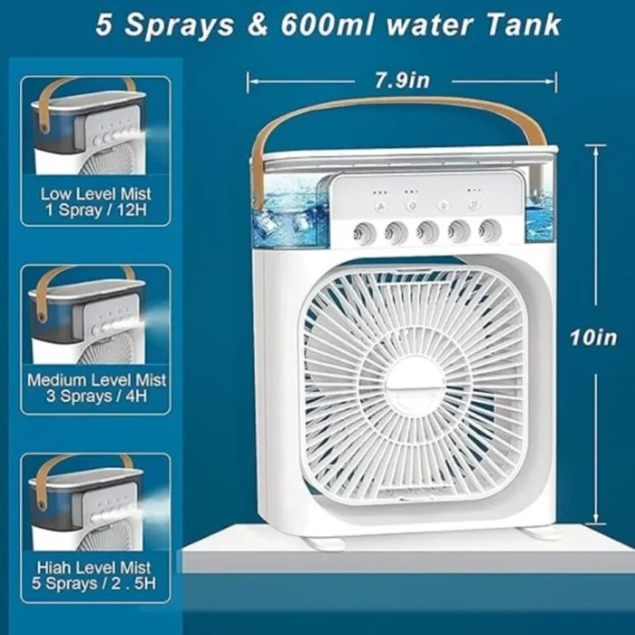 Portable Air Conditioner Fan, Mini Evaporative Air Cooler with 7 Colors LED Light, 1/2/3 H Timer, 3 Wind Speeds and 3 Spray Modes for Office, Home, Dorm, Trave - Image 2