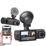 3 Channel Dash Cam WiFi Built-in G-Sensor, 1296P+1080P+1080P Front and Rear Inside Loop Recording, Triple Car Dash Camera, IR Night View, 24H Parking Monitor