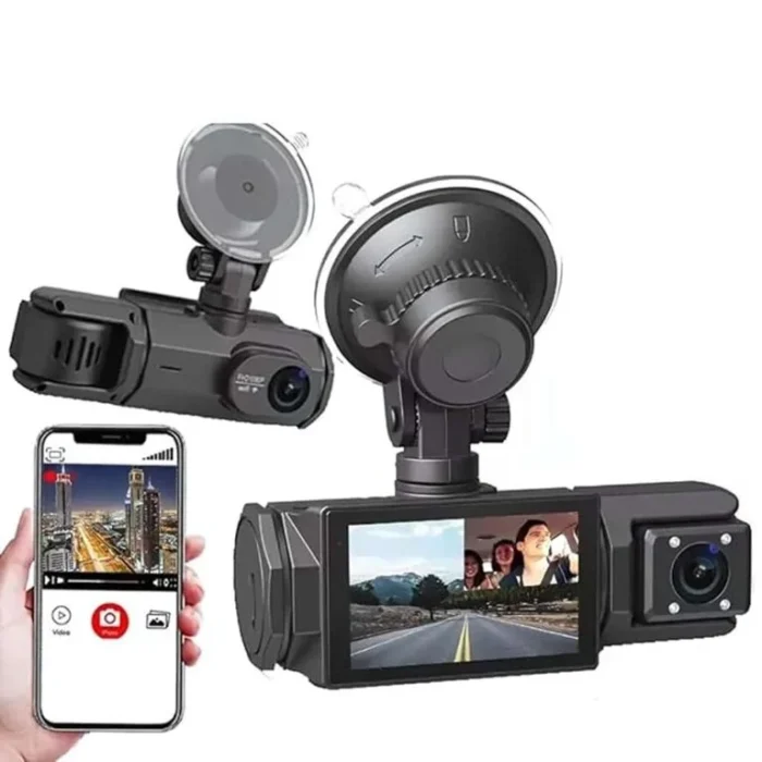 3 Channel Dash Cam WiFi Built-in G-Sensor, 1296P+1080P+1080P Front and Rear Inside Loop Recording, Triple Car Dash Camera, IR Night View, 24H Parking Monitor - Image 1