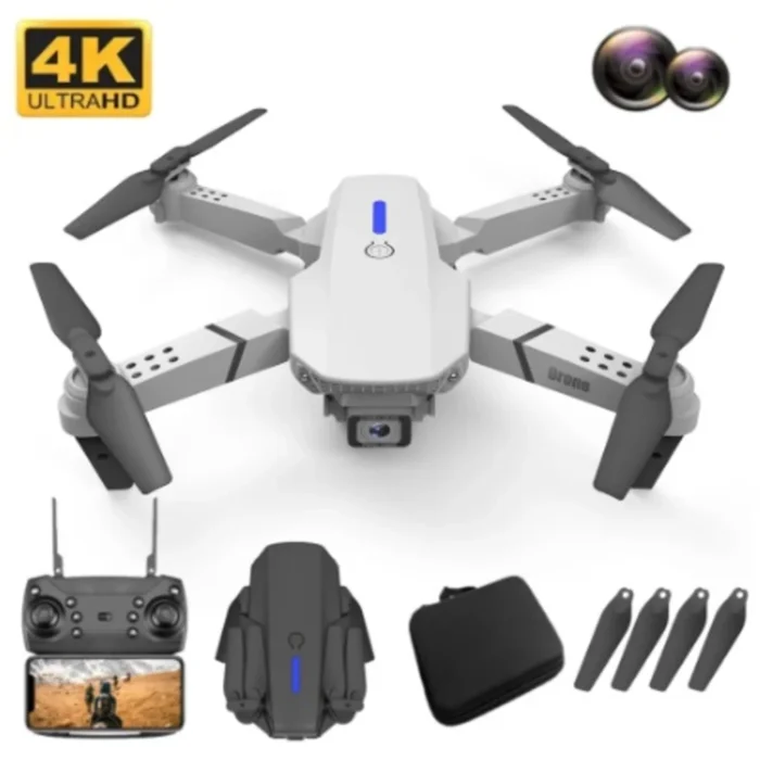 HLT E88 Pro Drone with 4K Camera, WiFi FPV 1080P HD Dual Foldable RC Quadcopter Altitude Hold, Headless Mode, Visual Positioning, Auto Return Mobile App Control, Black, 7.83 x 7.17 x 2.87 inches - Image 1